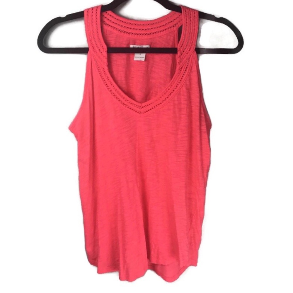 Lucky Brand Split Neck Crocheted Trim Coral Pink Tank Top Size Small